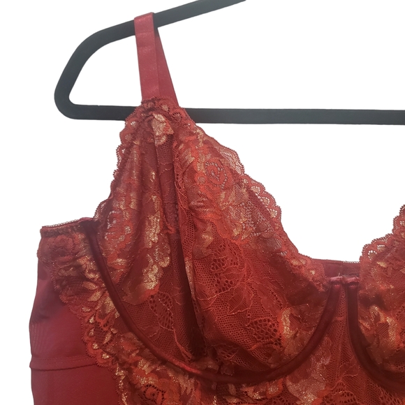 Torrid Bodysuit Womens 3X Curve Red Lingerie Lace Accent Thong Snap Bottom - Picture 4 of 7